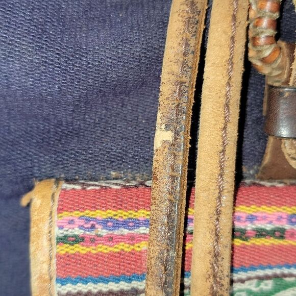 Vintage BHL Leather Ethnic Aztec Woven Wool Backpack main image 12